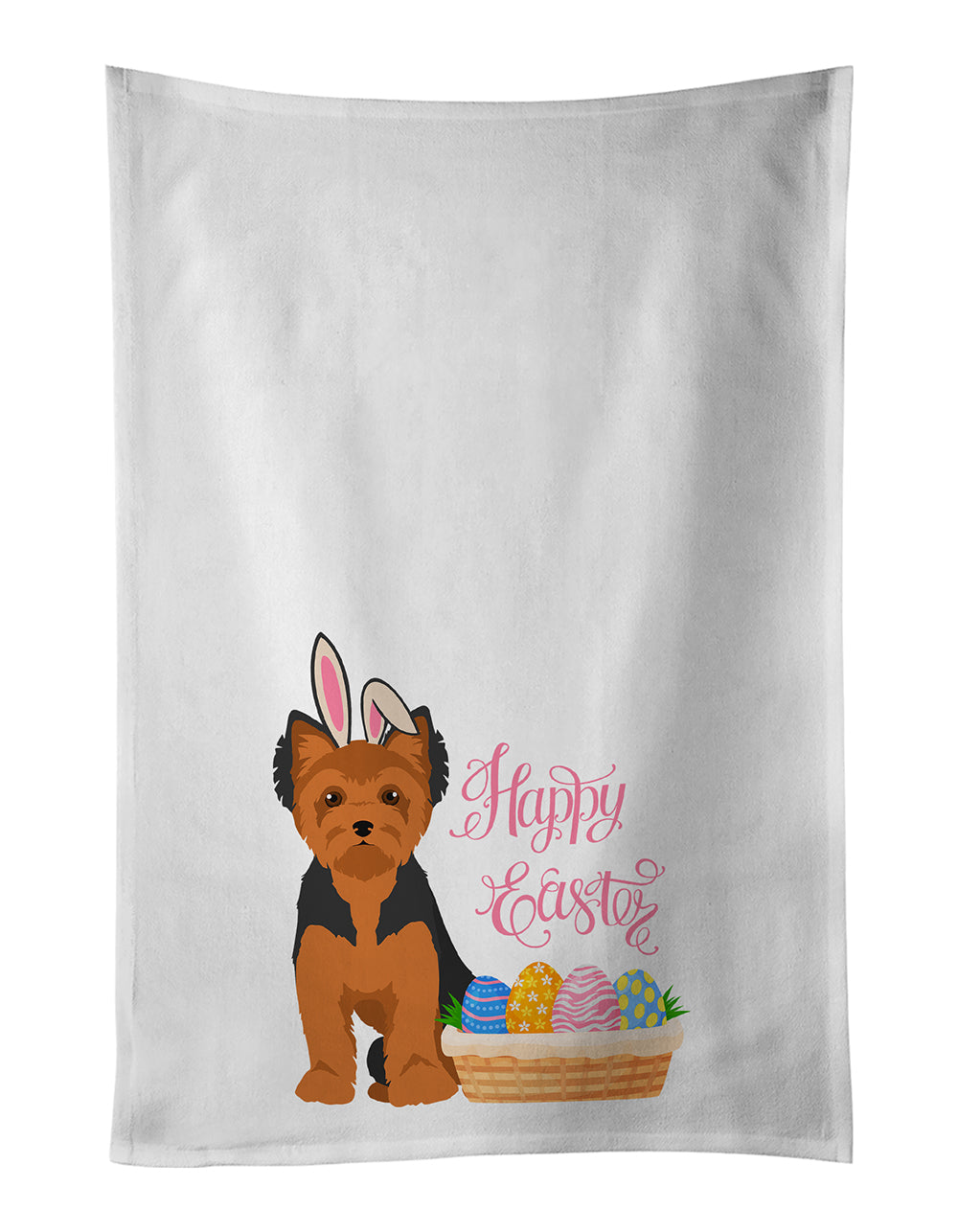 Buy this Black and Tan Puppy Cut Yorkshire Terrier Easter White Kitchen Towel Set of 2 Dish Towels