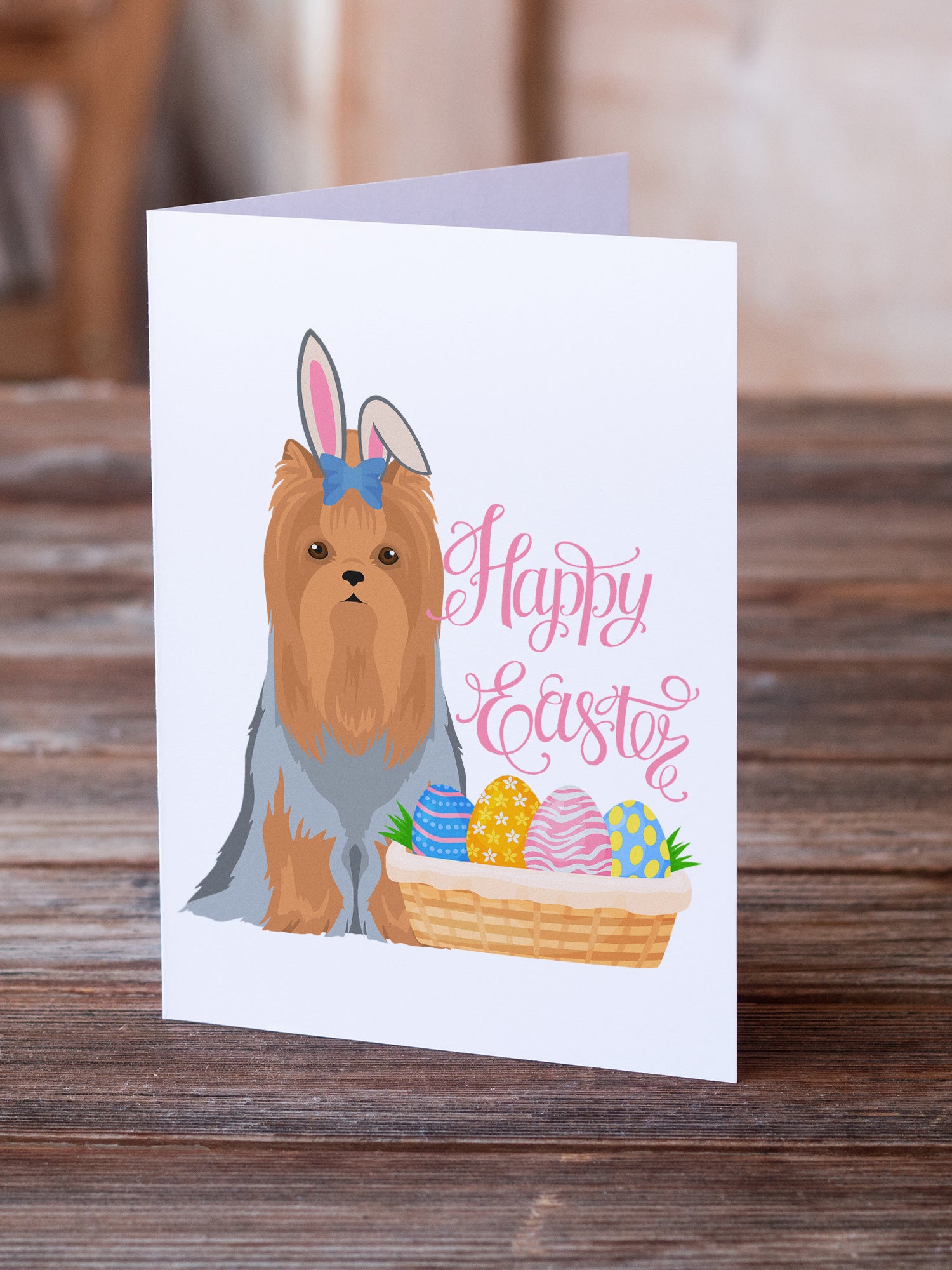 Buy this Blue and Tan Full Coat Yorkshire Terrier Easter Greeting Cards and Envelopes Pack of 8