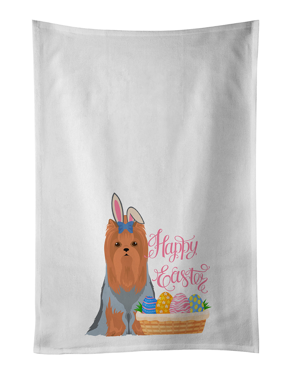 Buy this Blue and Tan Full Coat Yorkshire Terrier Easter White Kitchen Towel Set of 2 Dish Towels