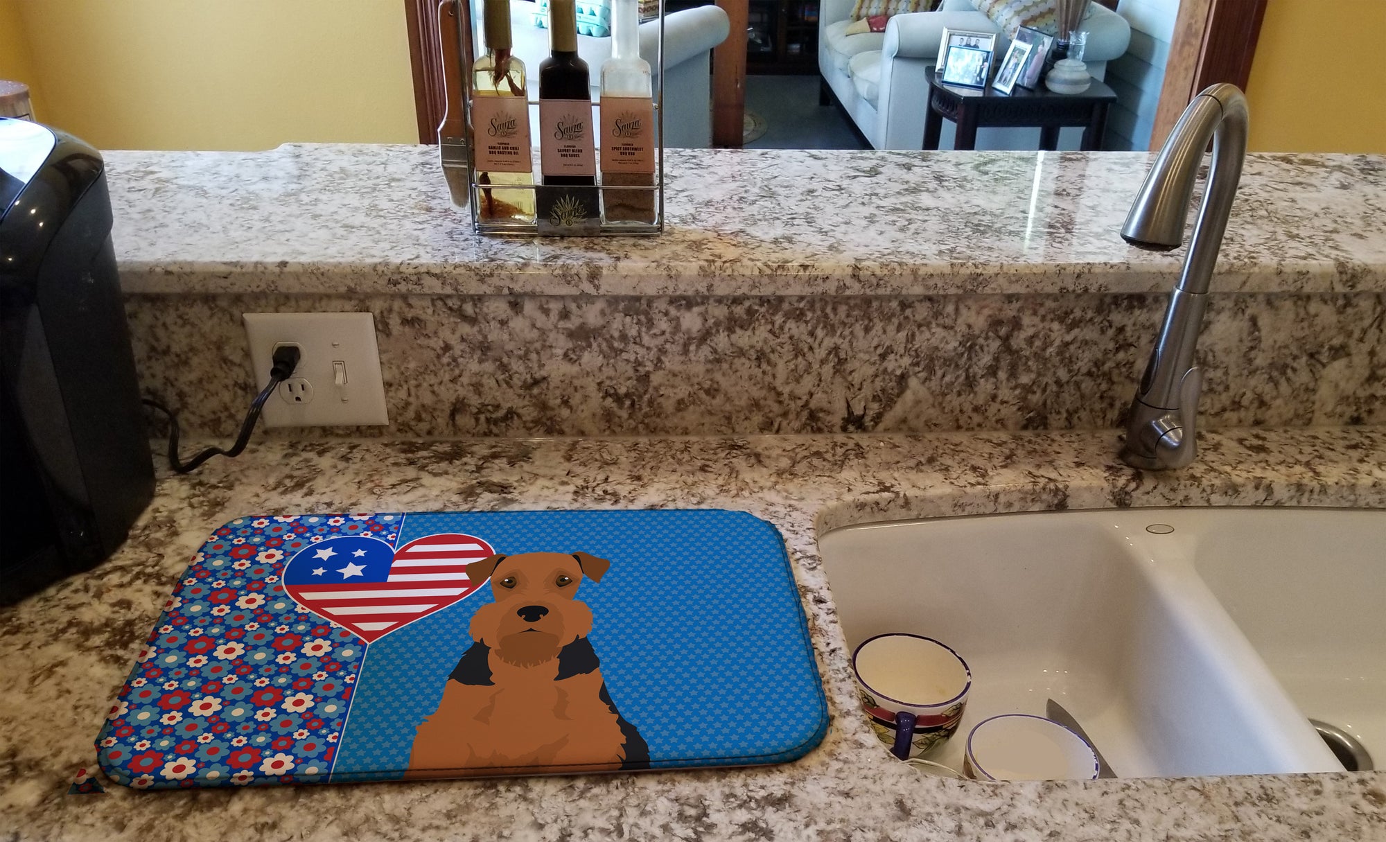 Black and Tan Airedale Terrier USA American Dish Drying Mat  the-store.com.