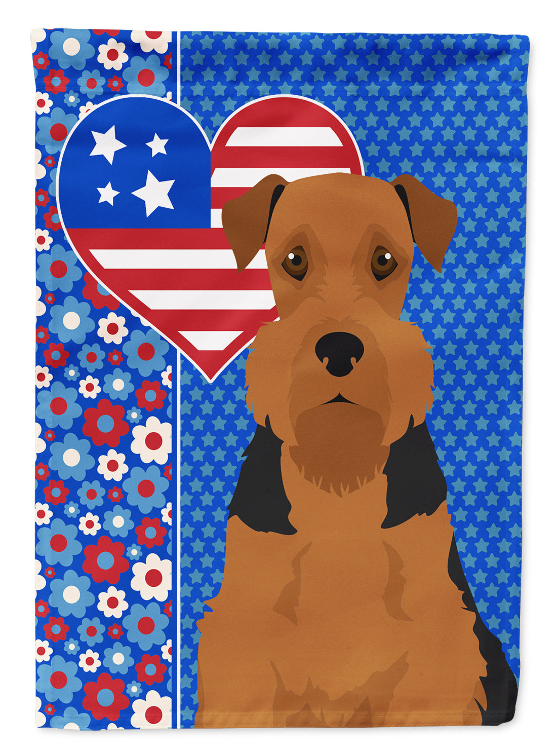 Black and Tan Airedale Terrier USA American Flag Garden Size  the-store.com.