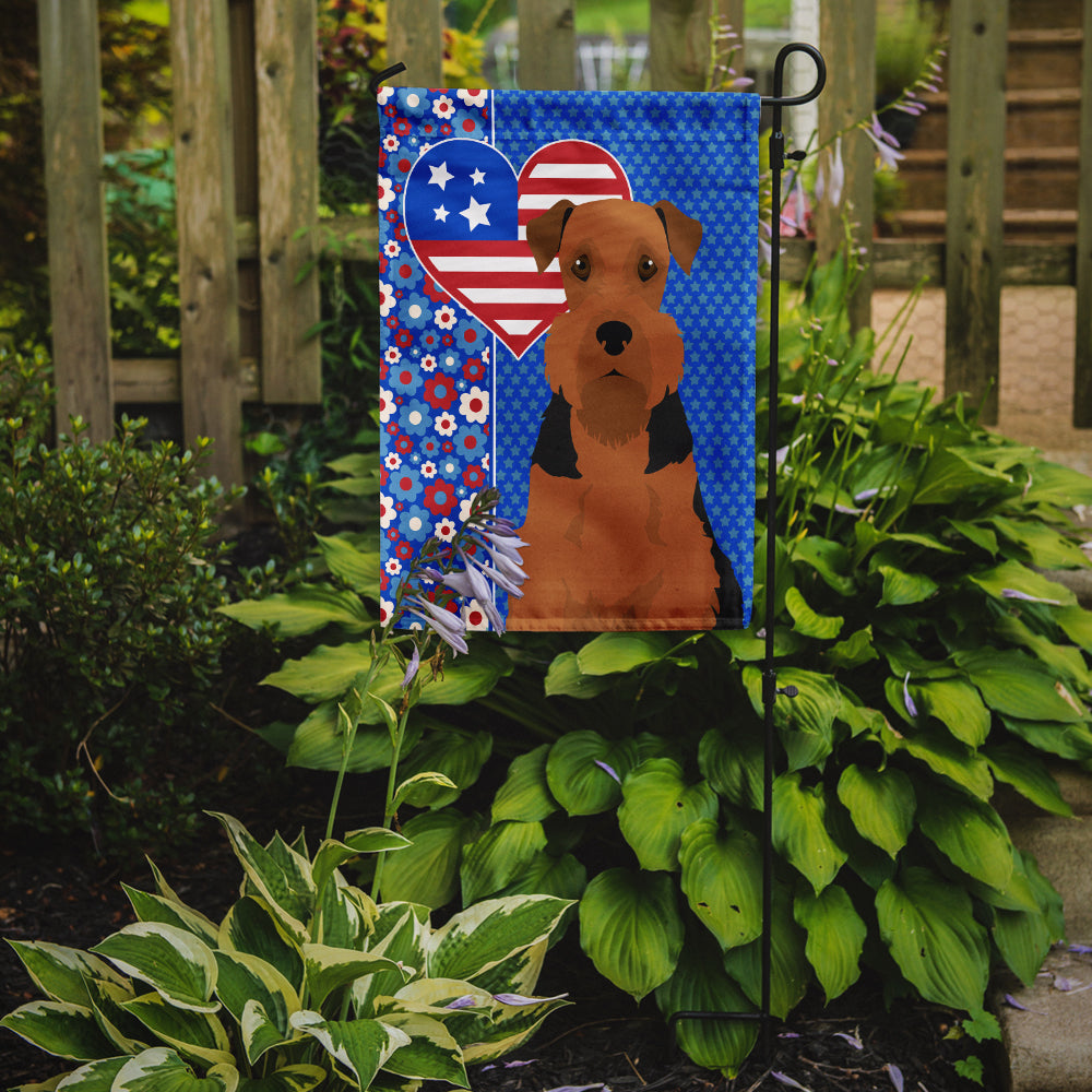 Black and Tan Airedale Terrier USA American Flag Garden Size