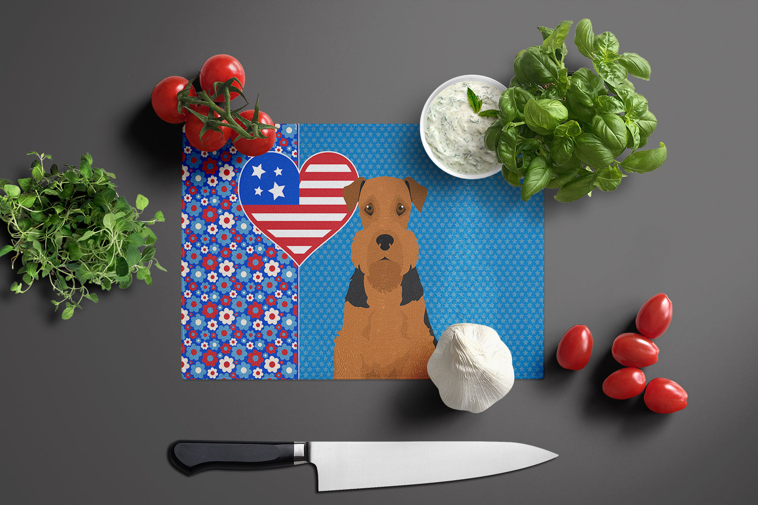 Black and Tan Airedale Terrier USA American Glass Cutting Board Large - the-store.com