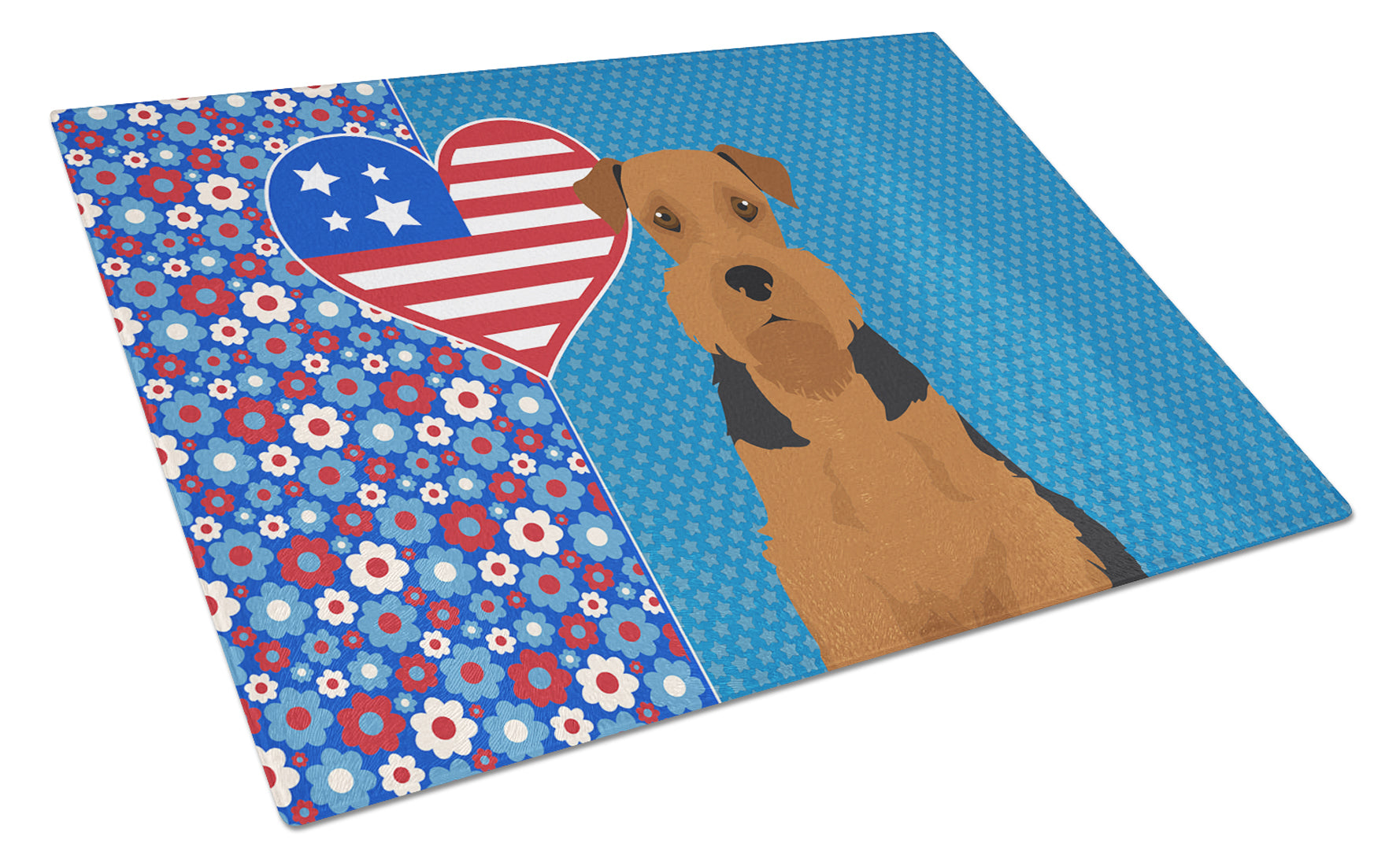 Buy this Black and Tan Airedale Terrier USA American Glass Cutting Board Large