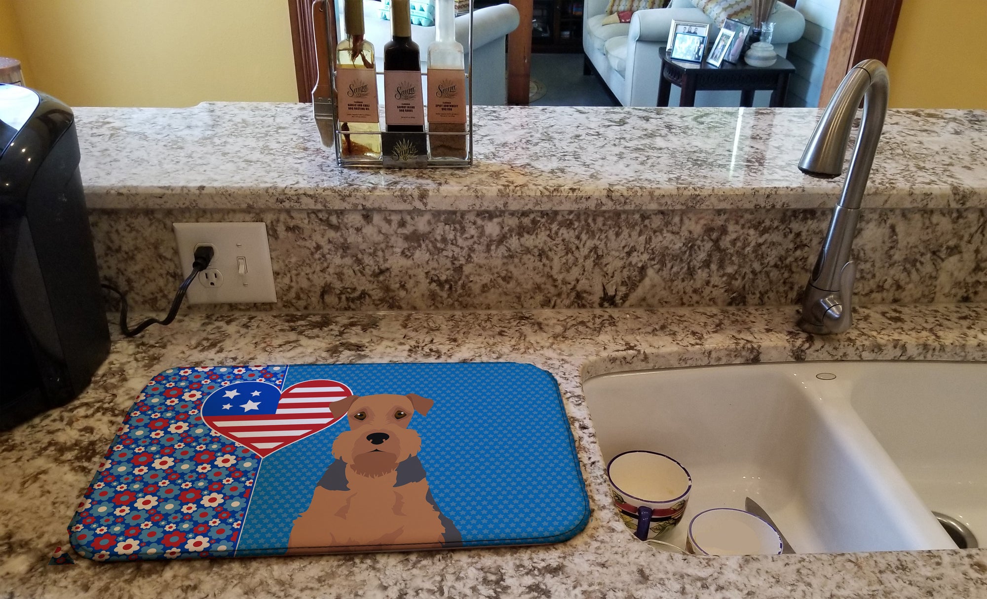 Grizzle and Tan Airedale Terrier USA American Dish Drying Mat  the-store.com.