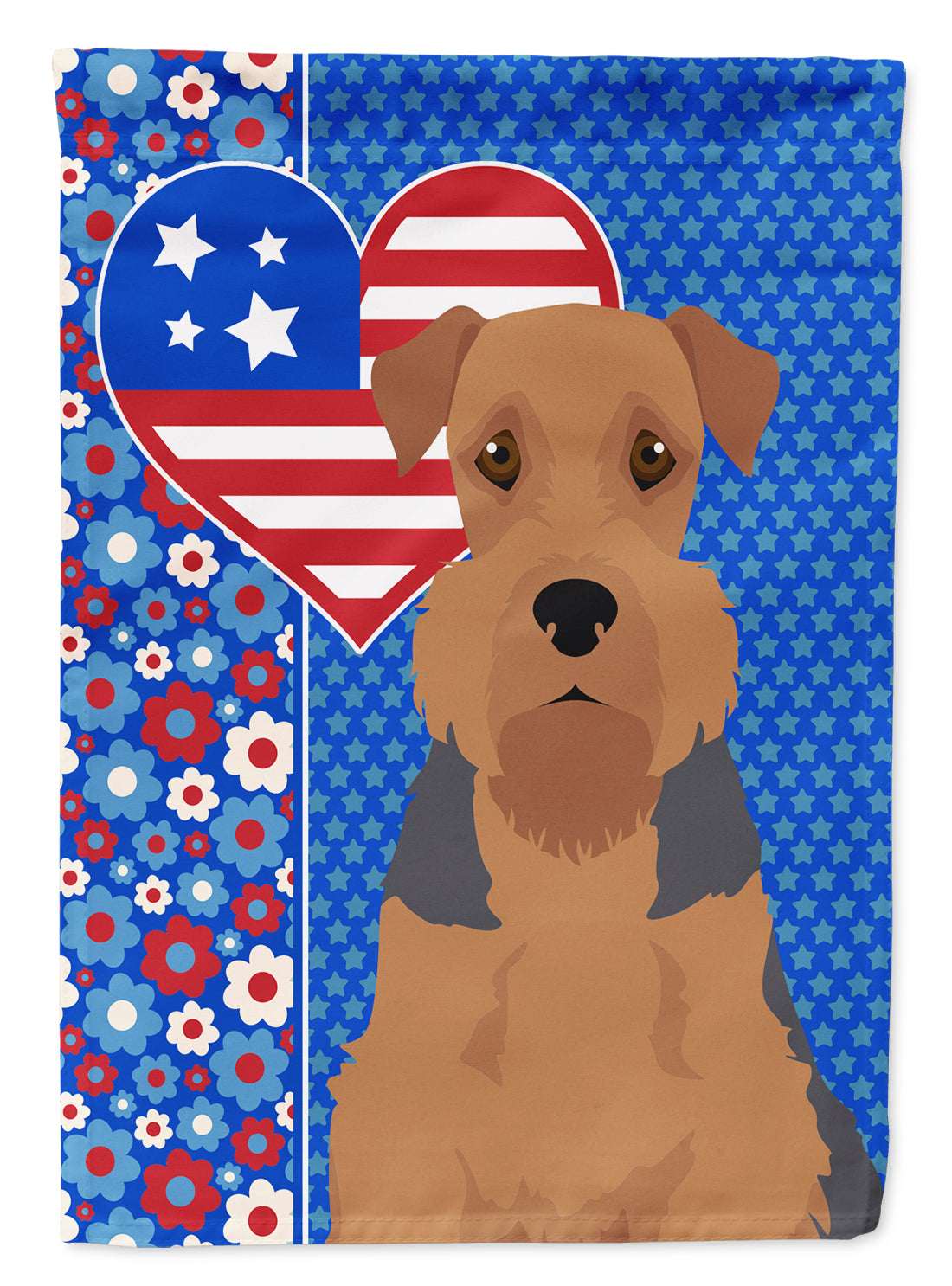 Grizzle and Tan Airedale Terrier USA American Flag Garden Size
