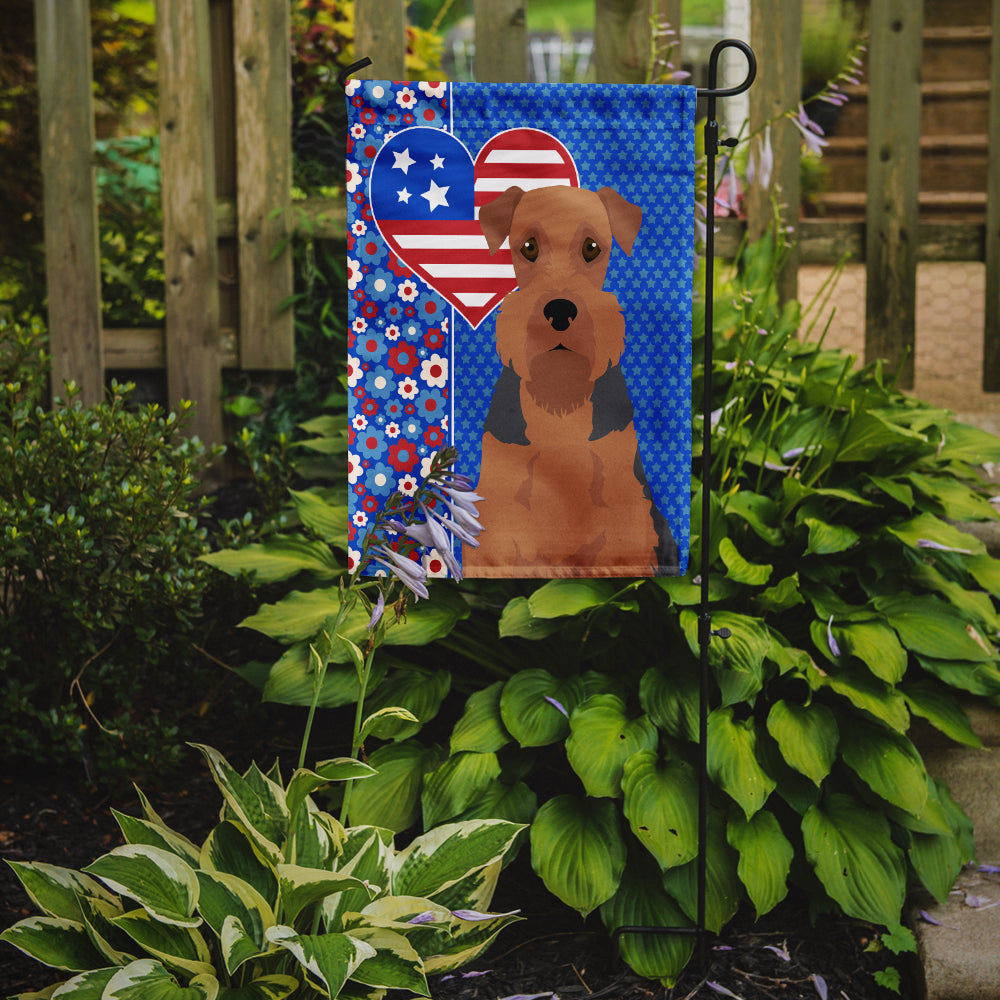 Grizzle and Tan Airedale Terrier USA American Flag Garden Size  the-store.com.