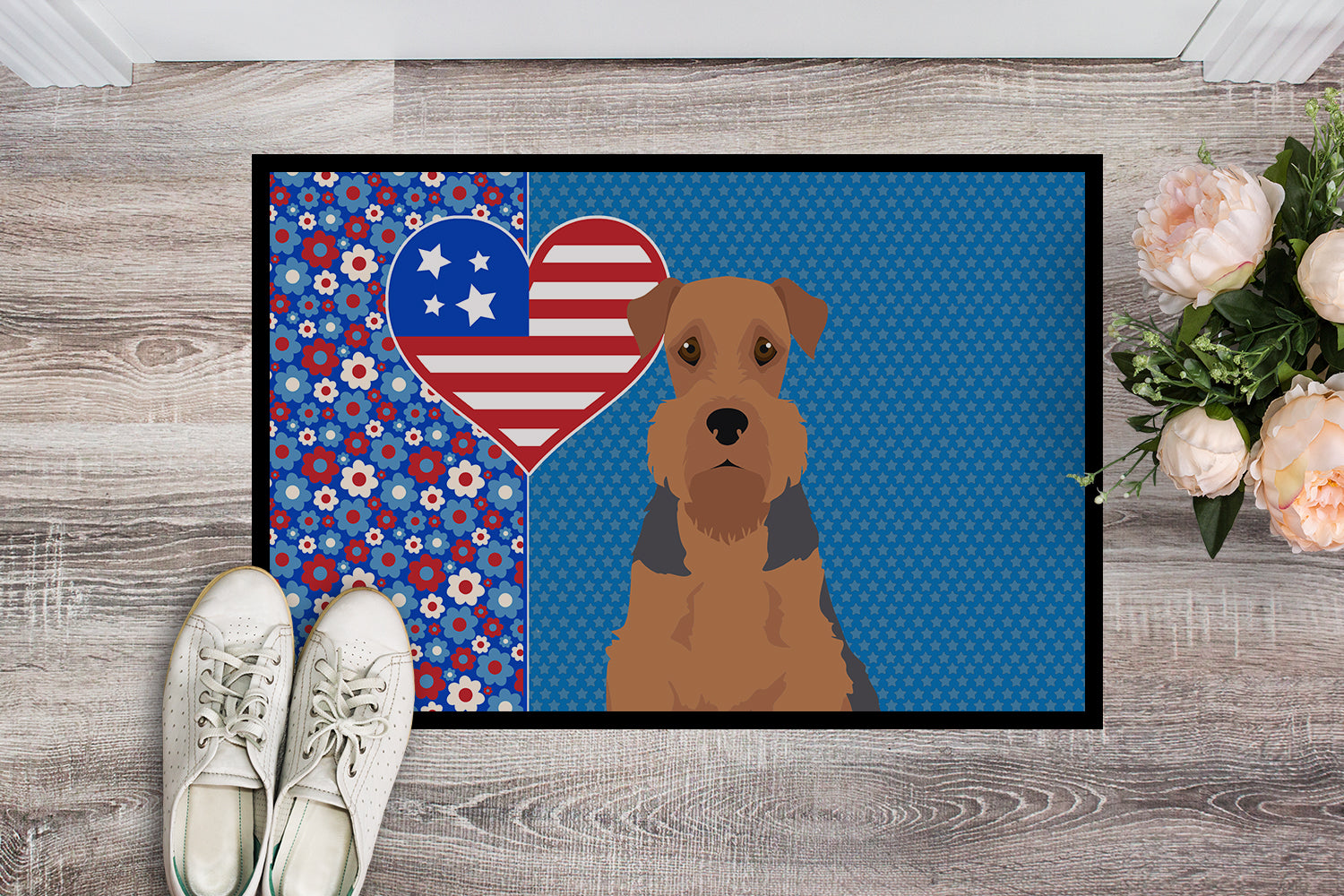 Buy this Grizzle and Tan Airedale Terrier USA American Indoor or Outdoor Mat 24x36