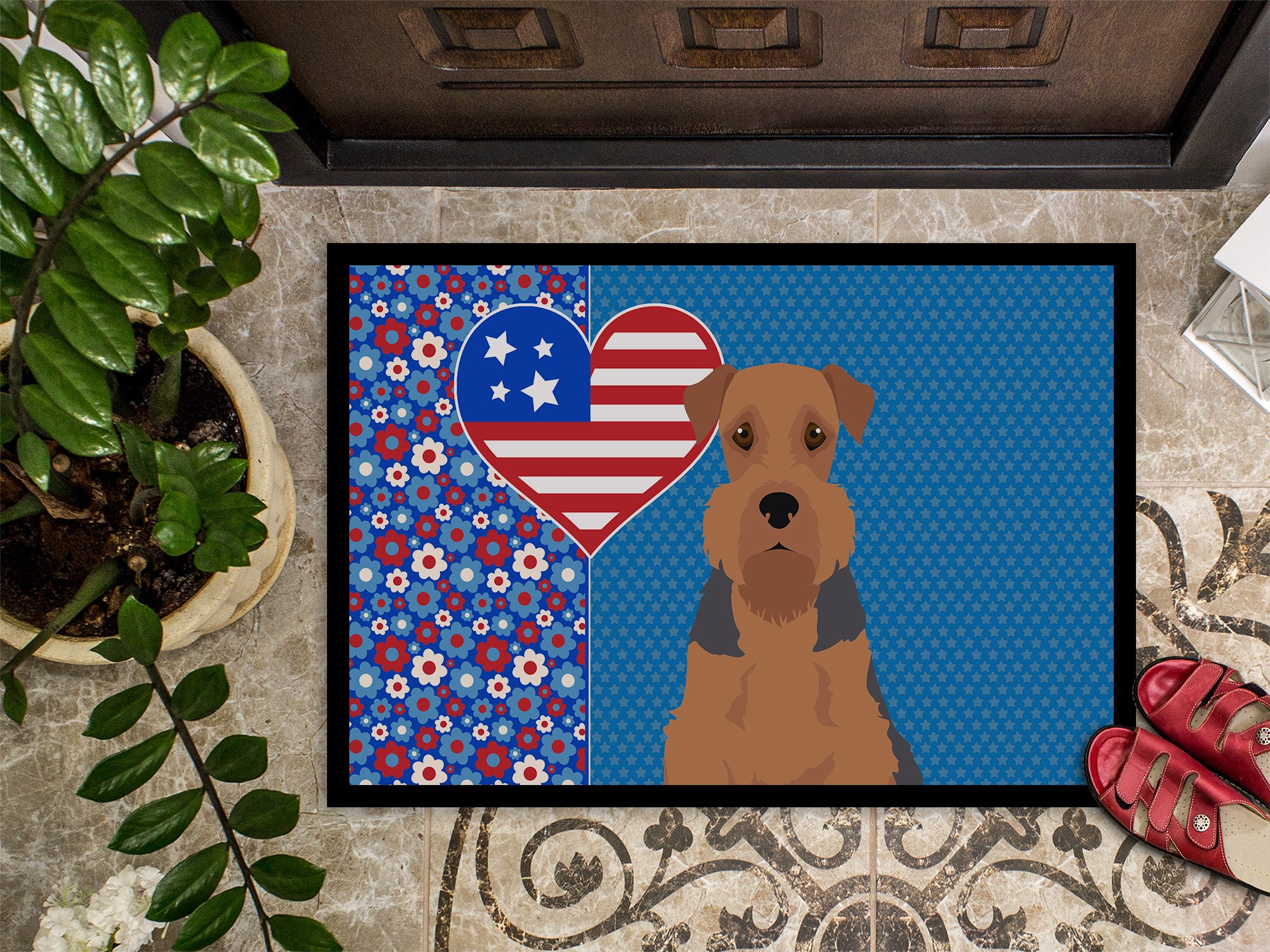 Grizzle and Tan Airedale Terrier USA American Indoor or Outdoor Mat 24x36 - the-store.com