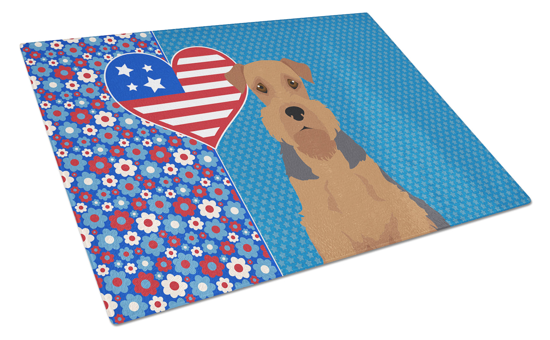 Buy this Grizzle and Tan Airedale Terrier USA American Glass Cutting Board Large