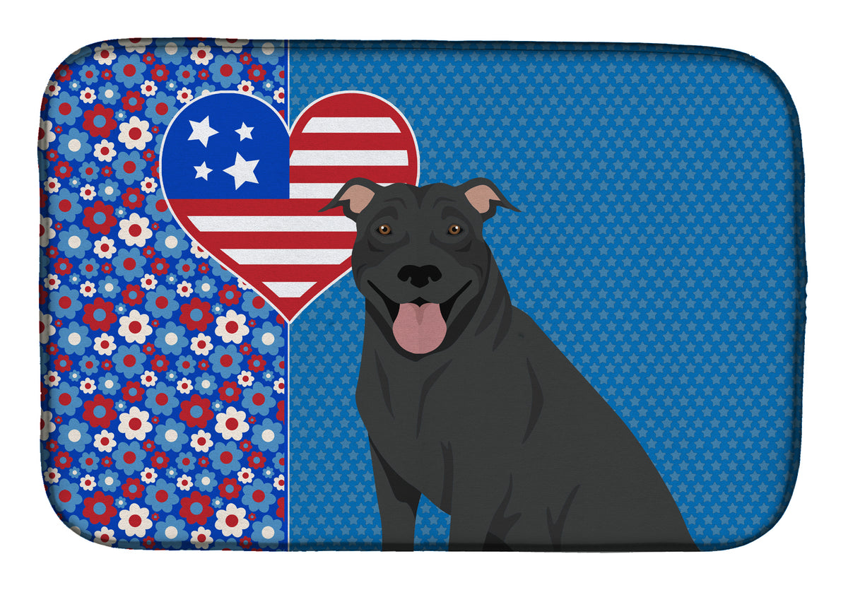 Black Pit Bull Terrier USA American Dish Drying Mat