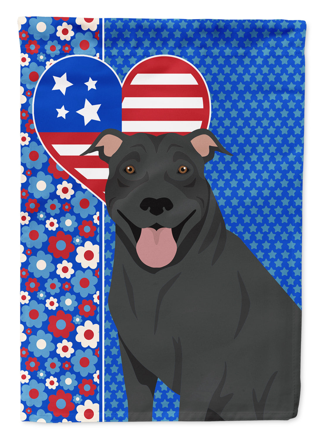 Black Pit Bull Terrier USA American Flag Garden Size