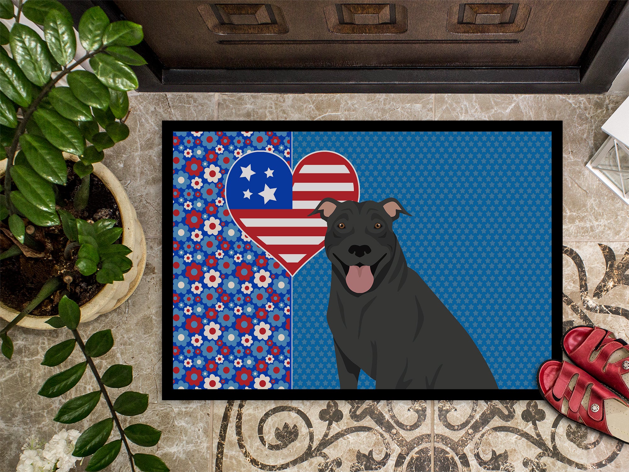 Black Pit Bull Terrier USA American Indoor or Outdoor Mat 24x36 - the-store.com