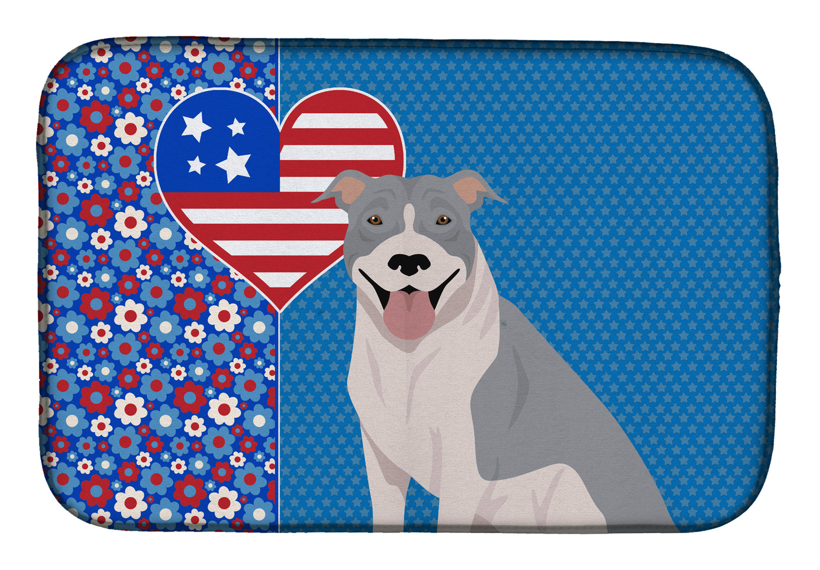 Blue and White Pit Bull Terrier USA American Dish Drying Mat