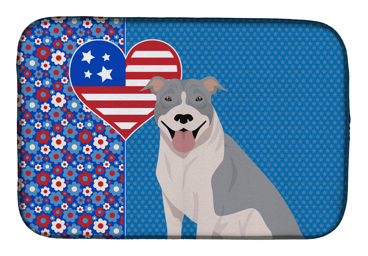 Blue and White Pit Bull Terrier USA American Dish Drying Mat  the-store.com.