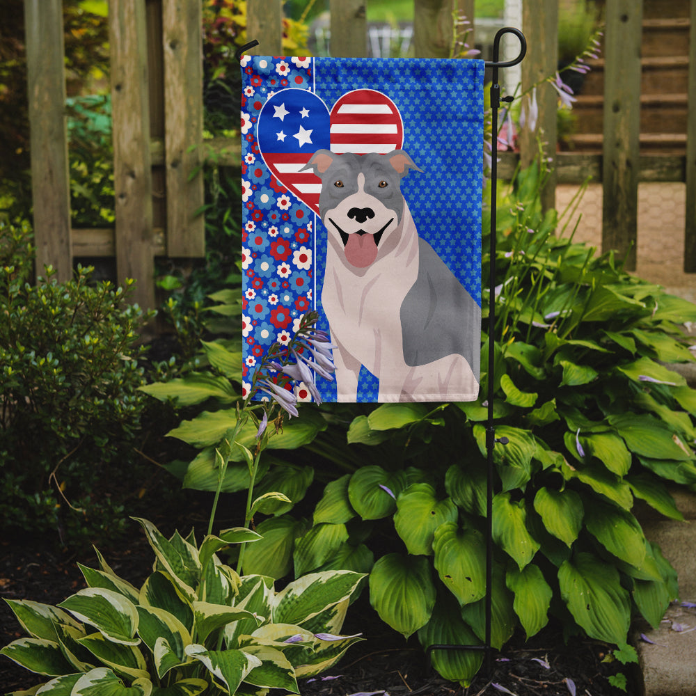 Blue and White Pit Bull Terrier USA American Flag Garden Size  the-store.com.