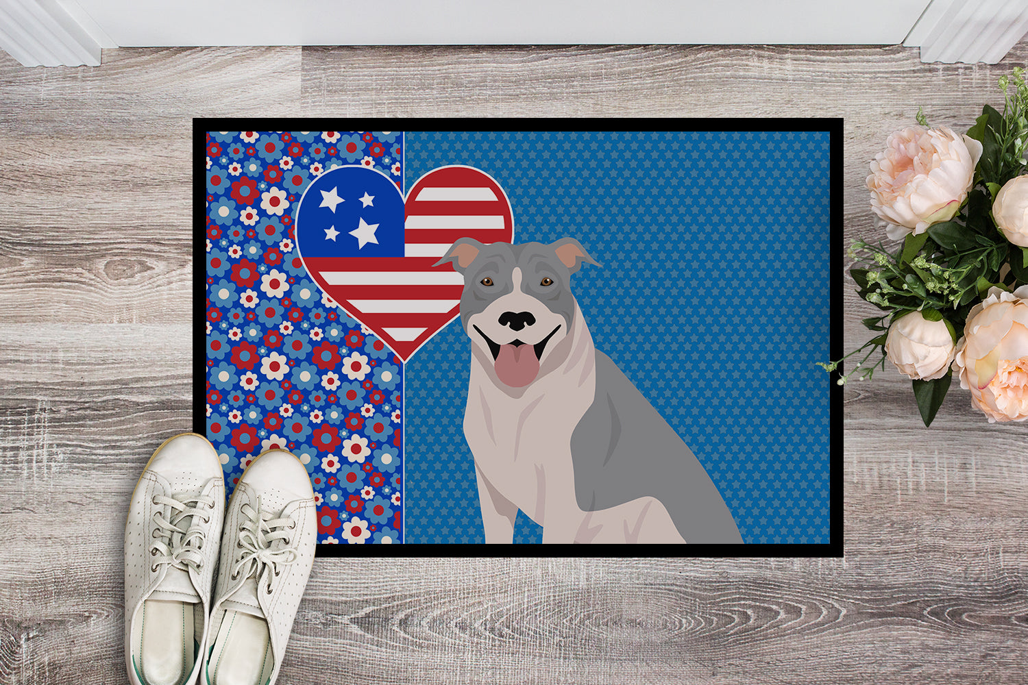 Buy this Blue and White Pit Bull Terrier USA American Indoor or Outdoor Mat 24x36