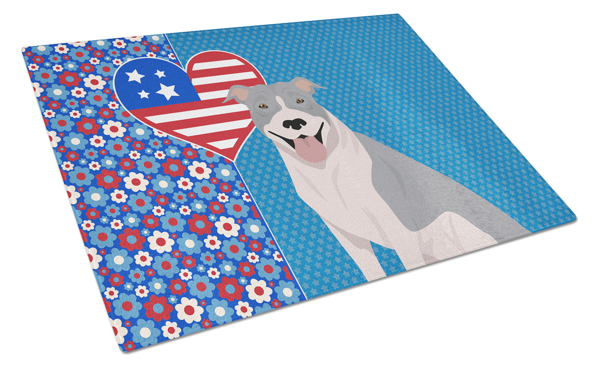 Buy this Blue and White Pit Bull Terrier USA American Glass Cutting Board Large