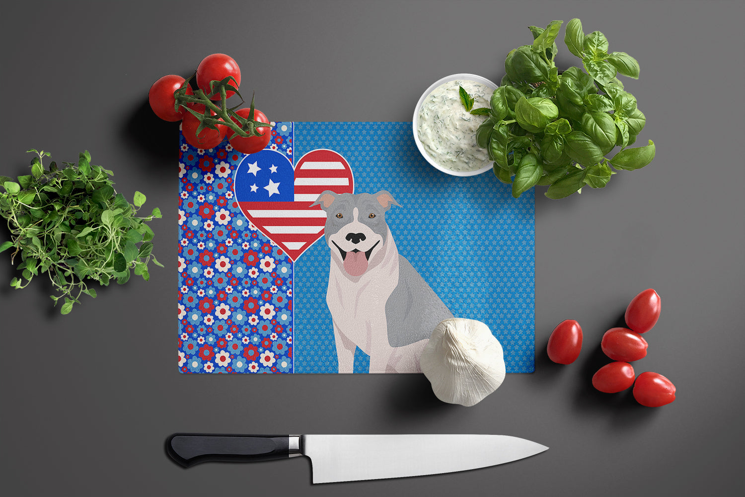 Blue and White Pit Bull Terrier USA American Glass Cutting Board Large - the-store.com