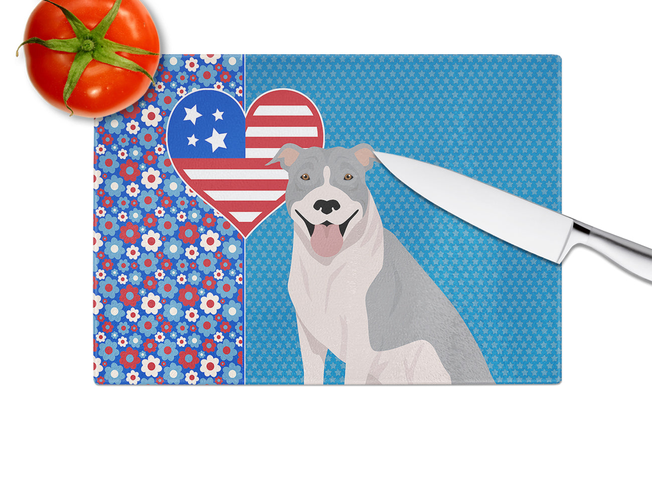 Blue and White Pit Bull Terrier USA American Glass Cutting Board Large - the-store.com