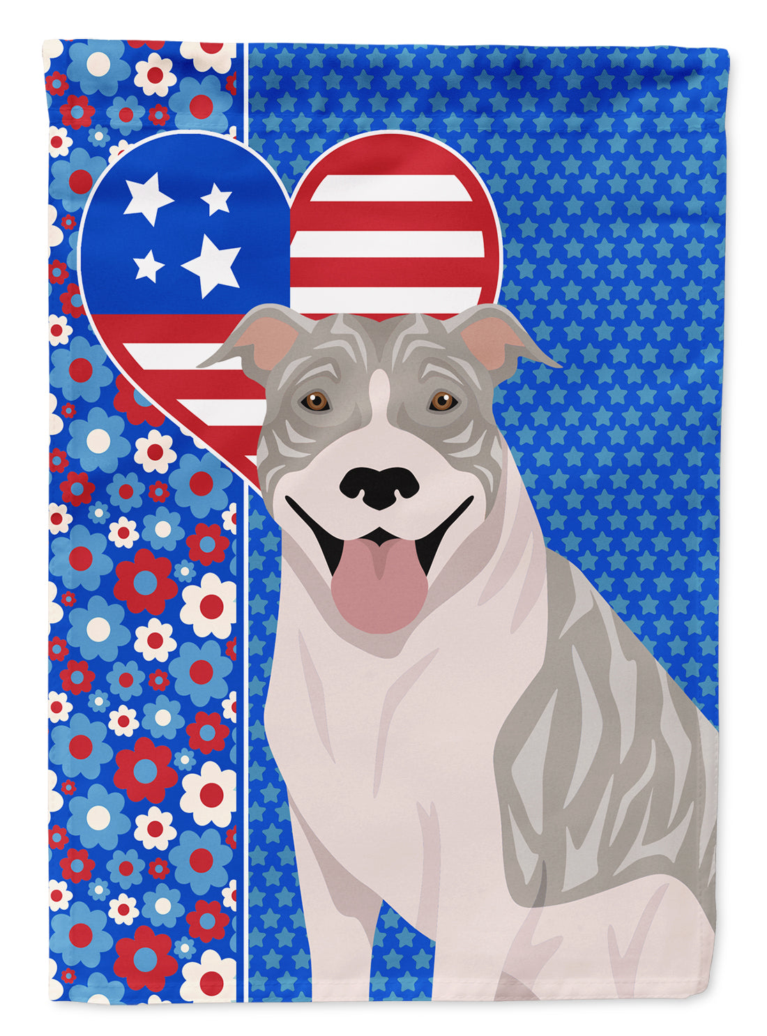 Blue Brindle Pit Bull Terrier USA American Flag Garden Size