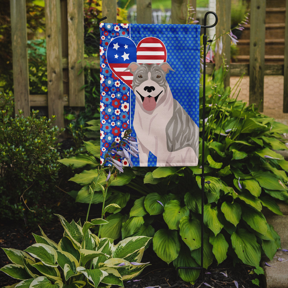 Blue Brindle Pit Bull Terrier USA American Flag Garden Size  the-store.com.