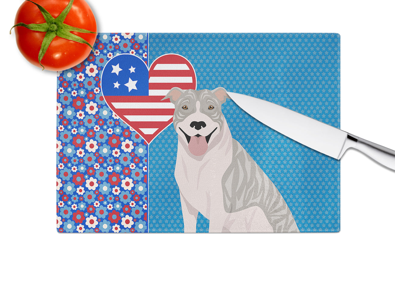 Blue Brindle Pit Bull Terrier USA American Glass Cutting Board Large - the-store.com