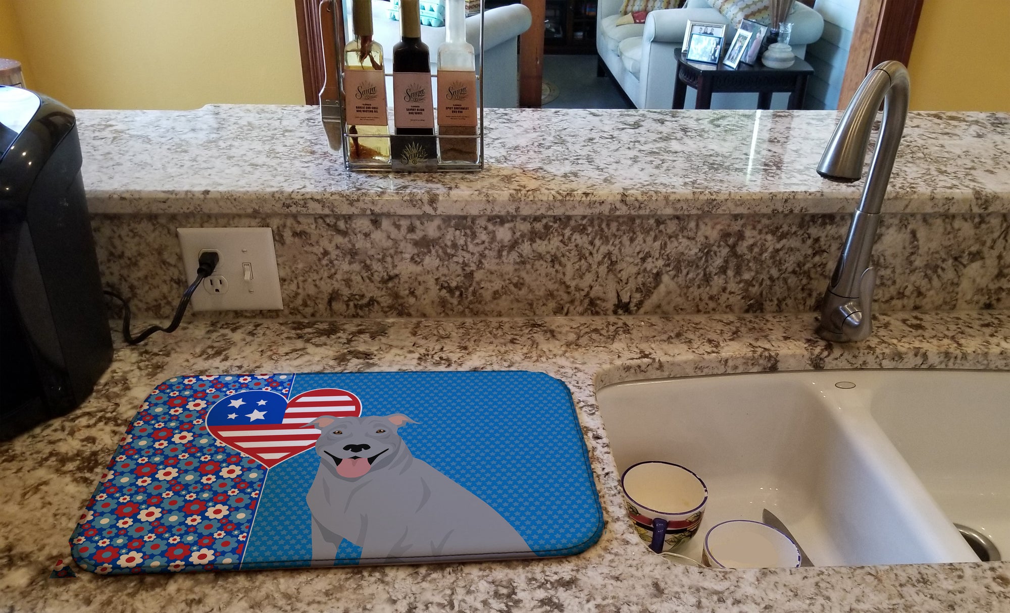 Blue Pit Bull Terrier USA American Dish Drying Mat
