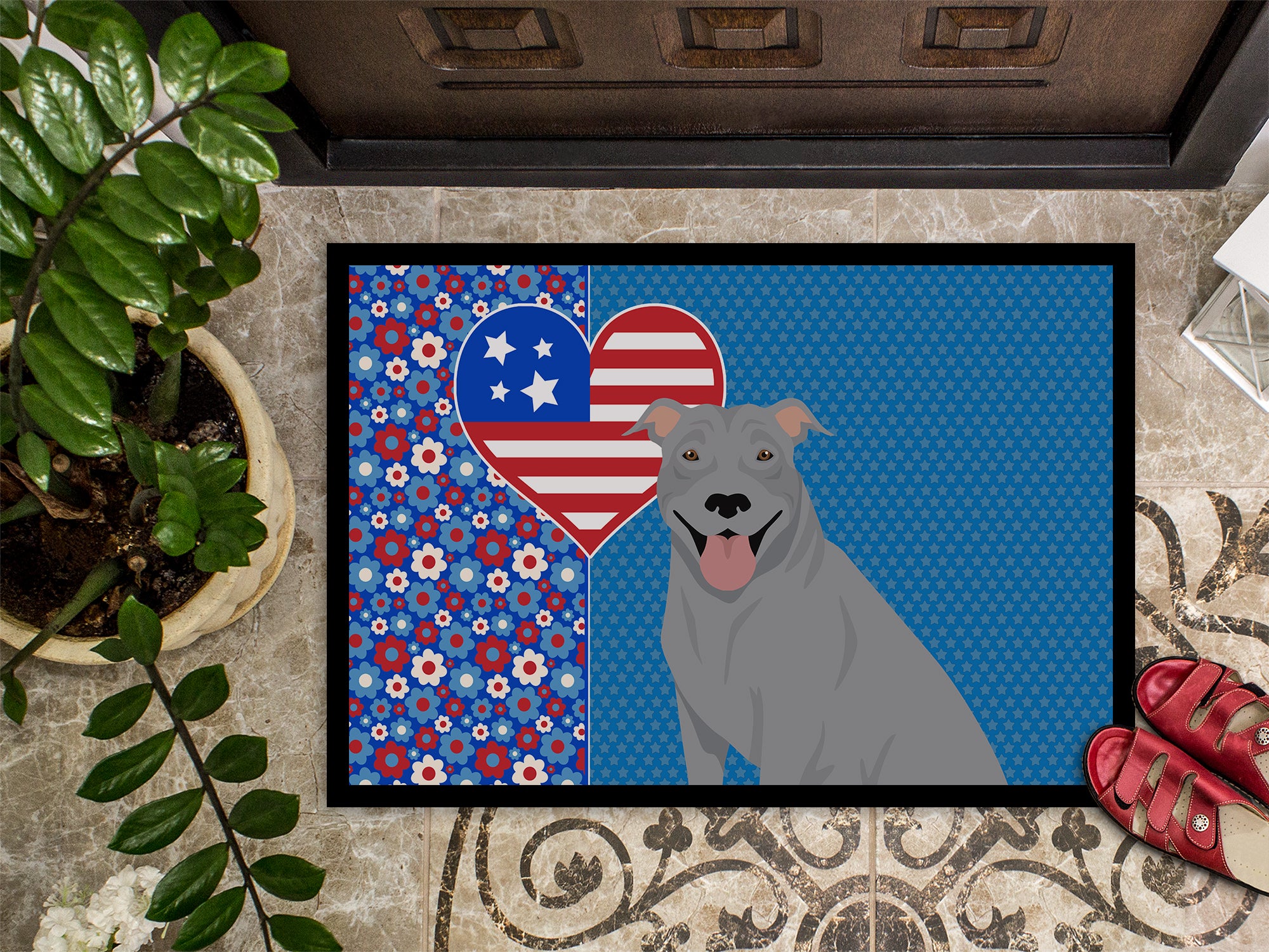 Blue Pit Bull Terrier USA American Indoor or Outdoor Mat 24x36 - the-store.com