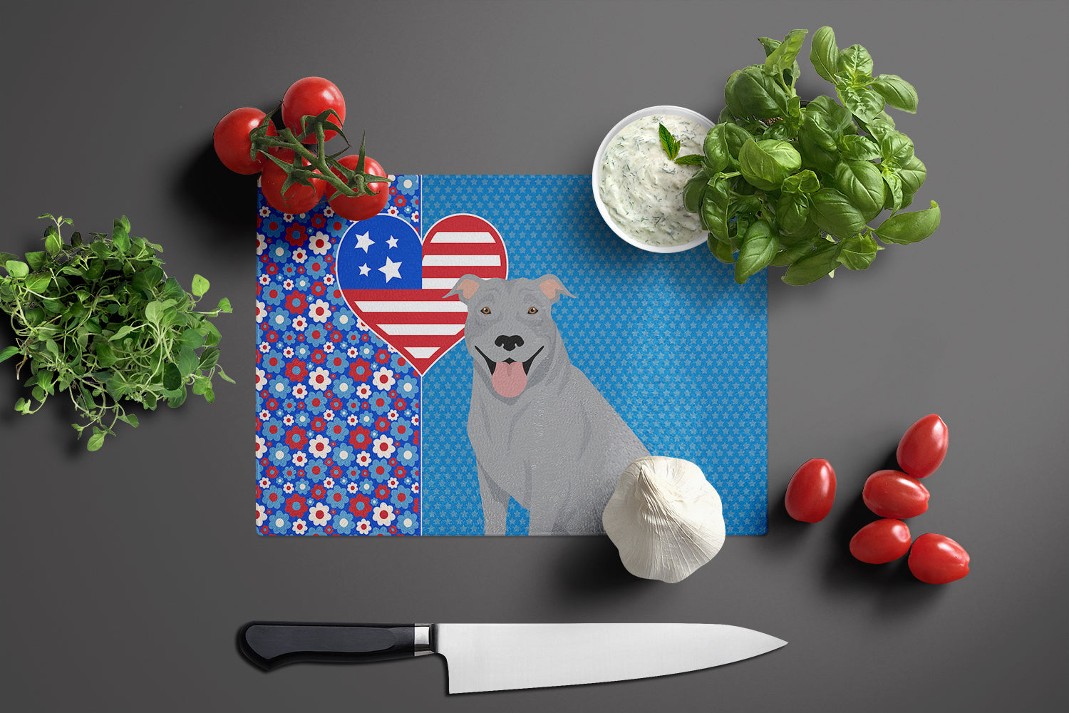 Blue Pit Bull Terrier USA American Glass Cutting Board Large - the-store.com