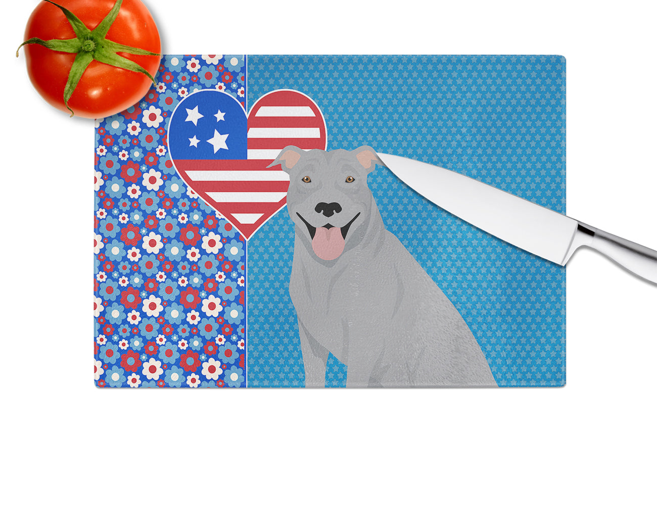 Blue Pit Bull Terrier USA American Glass Cutting Board Large - the-store.com