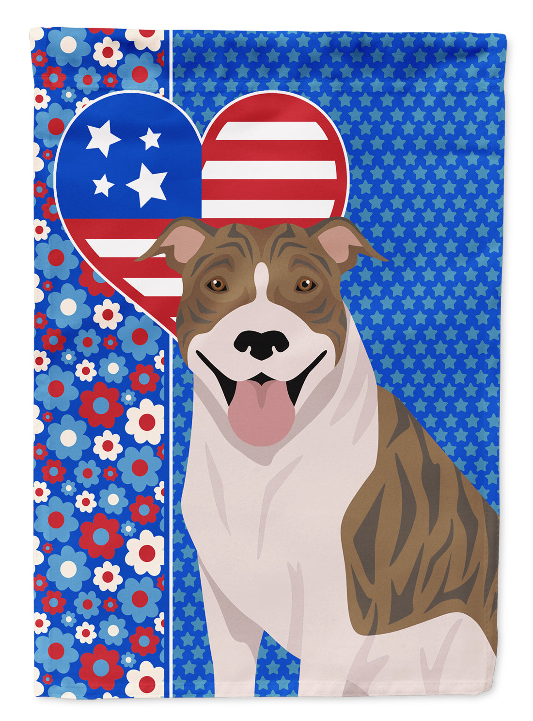 Fawn Brindle Pit Bull Terrier USA American Flag Garden Size  the-store.com.