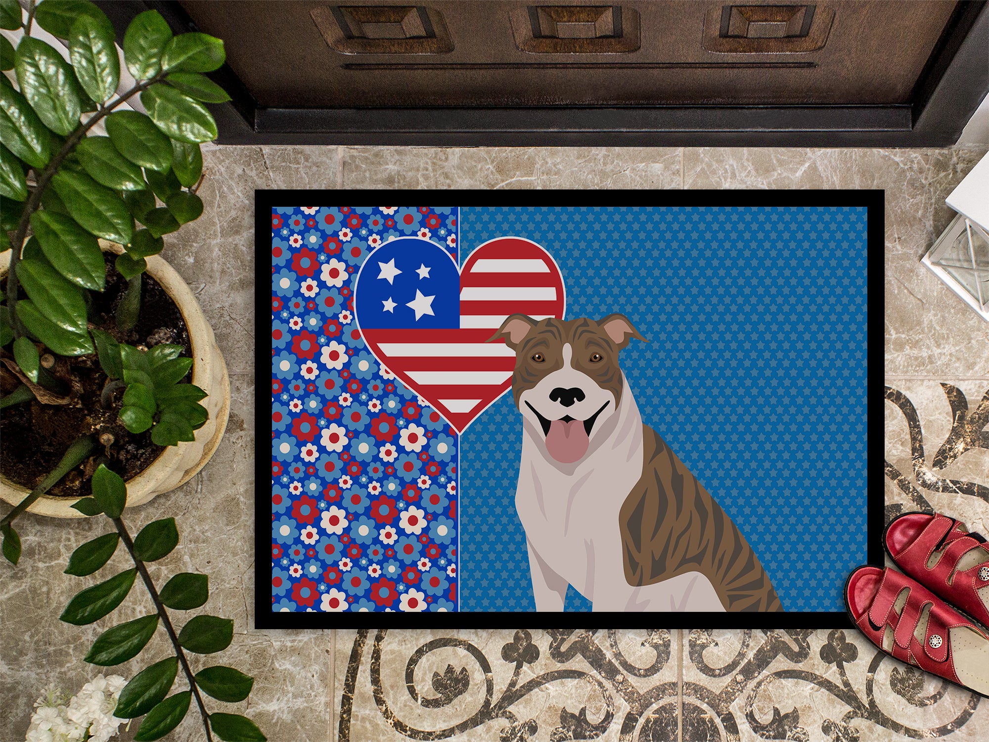 Fawn Brindle Pit Bull Terrier USA American Indoor or Outdoor Mat 24x36 - the-store.com