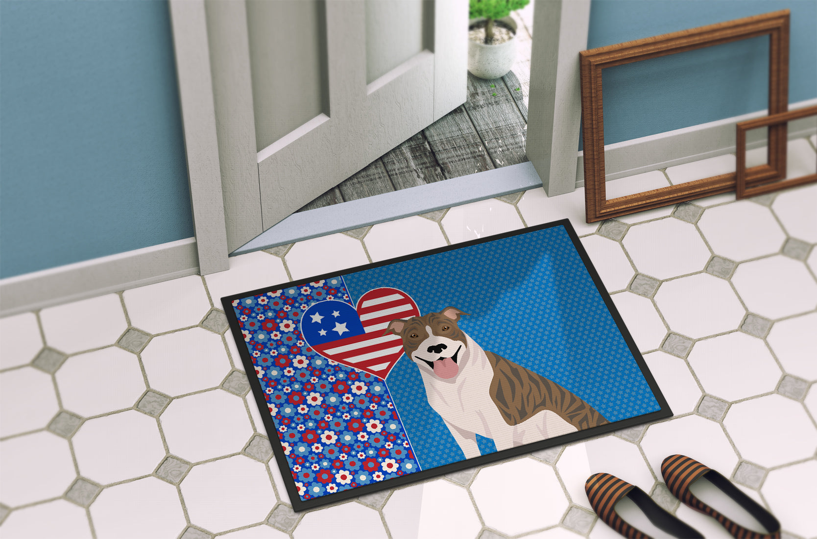 Fawn Brindle Pit Bull Terrier USA American Indoor or Outdoor Mat 24x36 - the-store.com