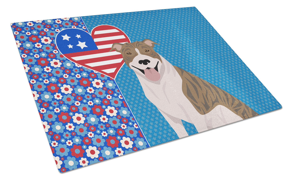 Buy this Fawn Brindle Pit Bull Terrier USA American Glass Cutting Board Large