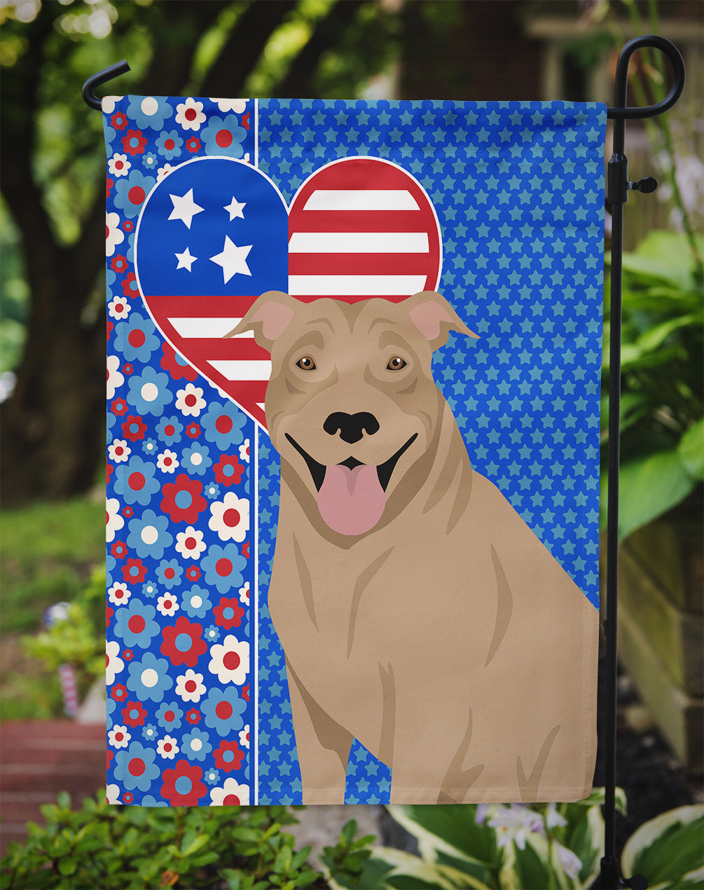Fawn Pit Bull Terrier USA American Flag Garden Size  the-store.com.