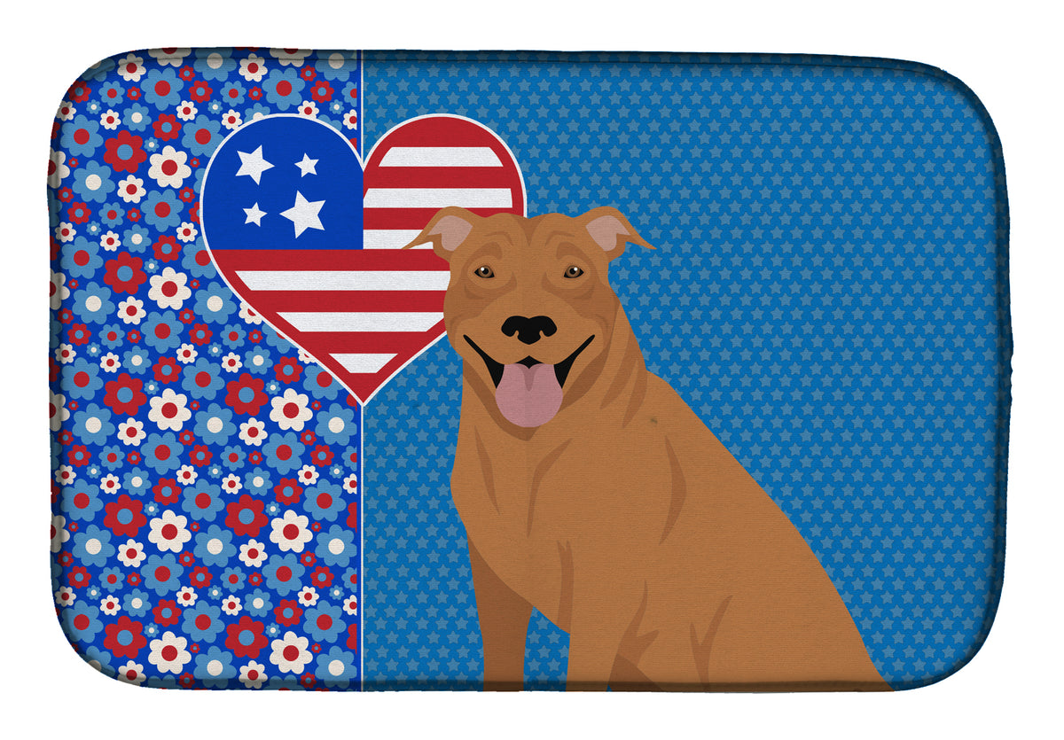 Red Pit Bull Terrier USA American Dish Drying Mat