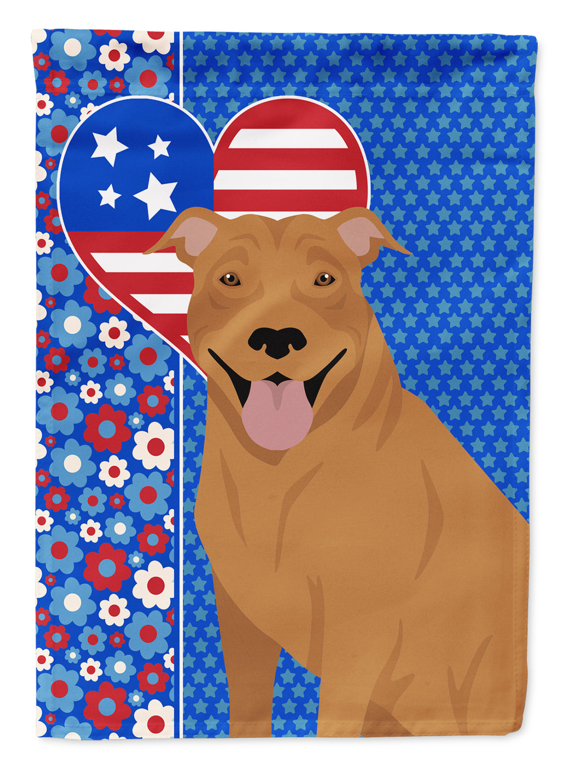 Red Pit Bull Terrier USA American Flag Garden Size  the-store.com.