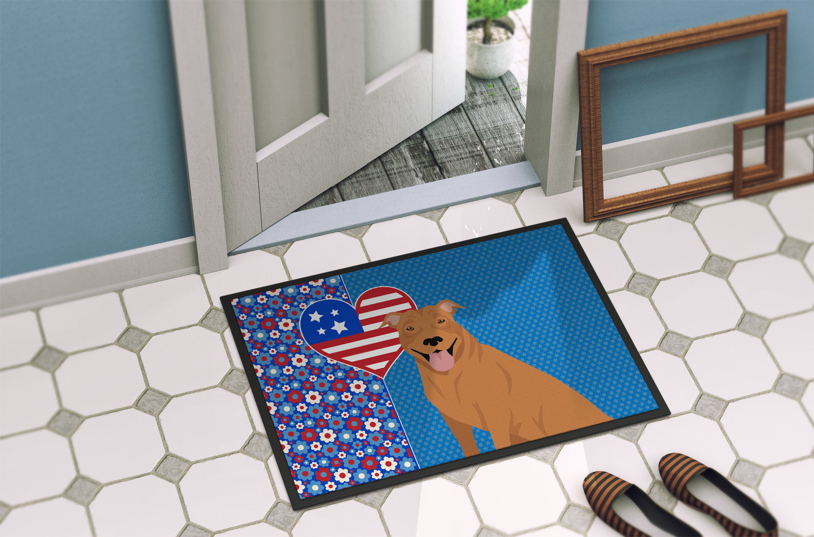 Red Pit Bull Terrier USA American Indoor or Outdoor Mat 24x36 - the-store.com