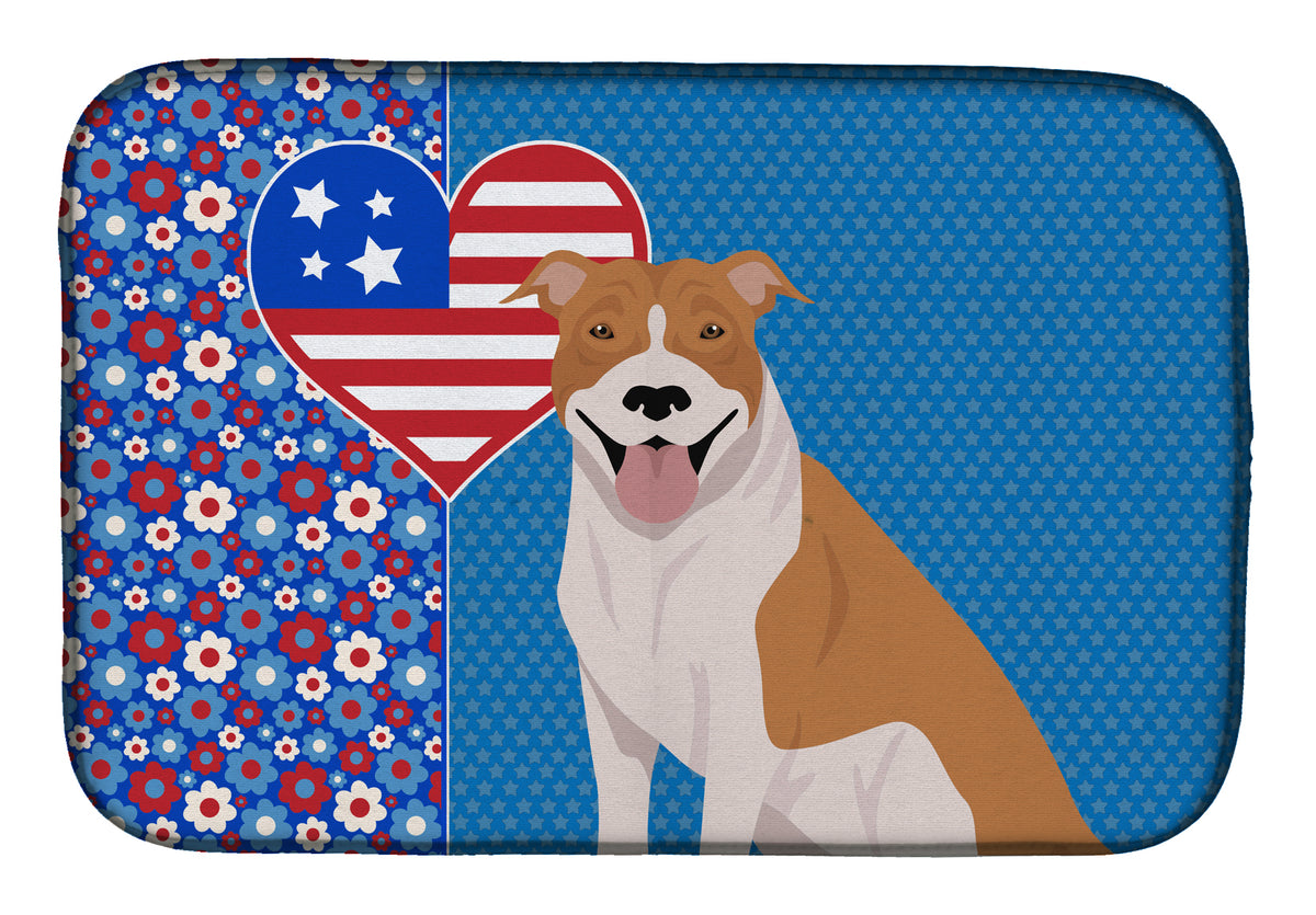 Red and White Pit Bull Terrier USA American Dish Drying Mat