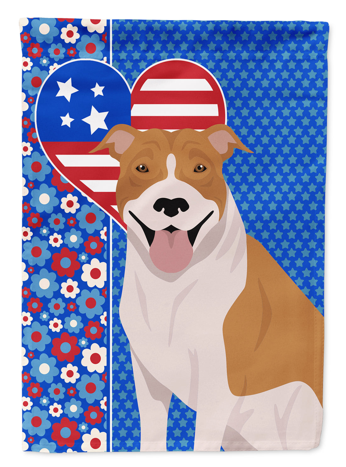 Red and White Pit Bull Terrier USA American Flag Garden Size  the-store.com.
