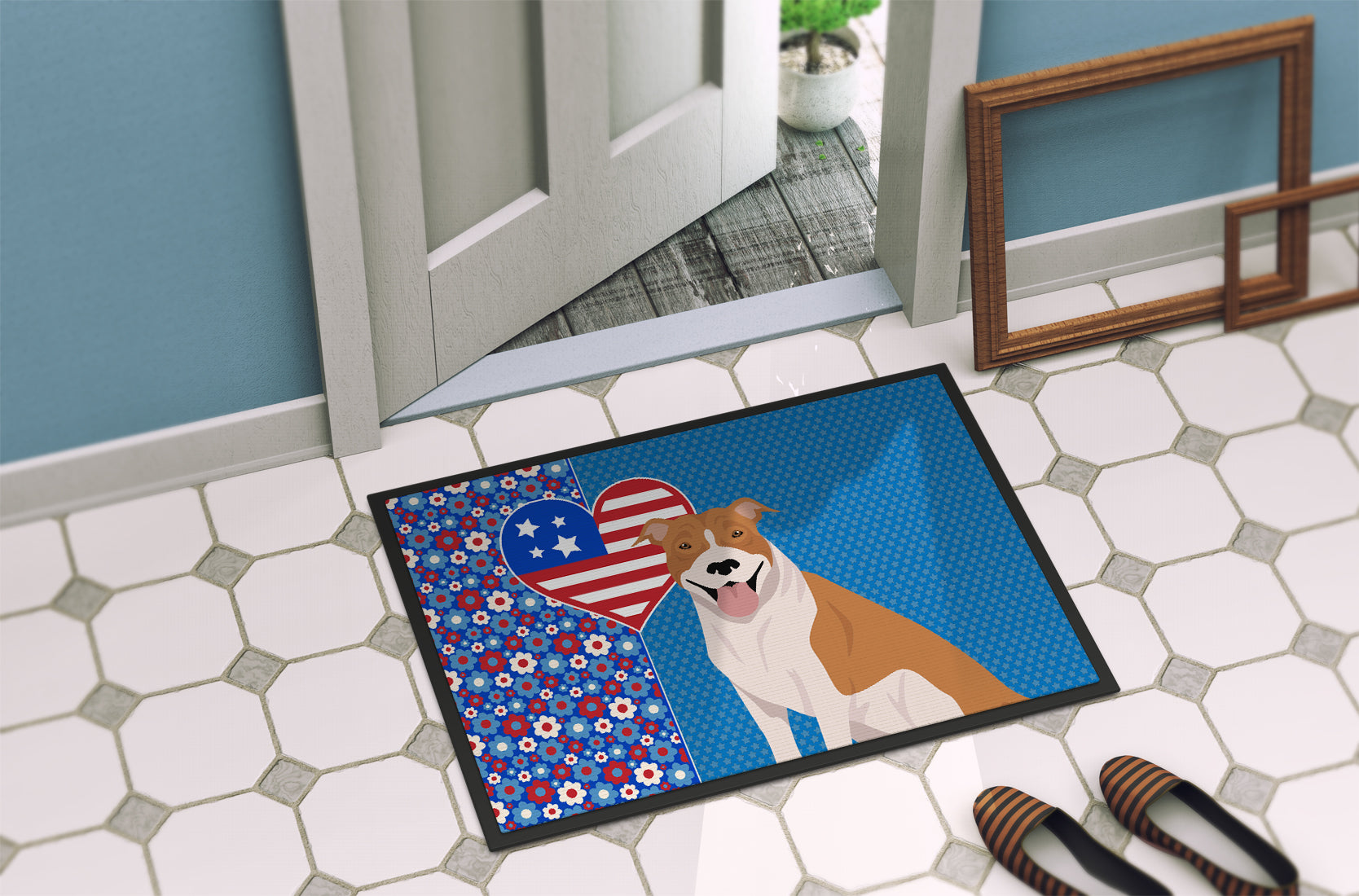 Red and White Pit Bull Terrier USA American Indoor or Outdoor Mat 24x36 - the-store.com