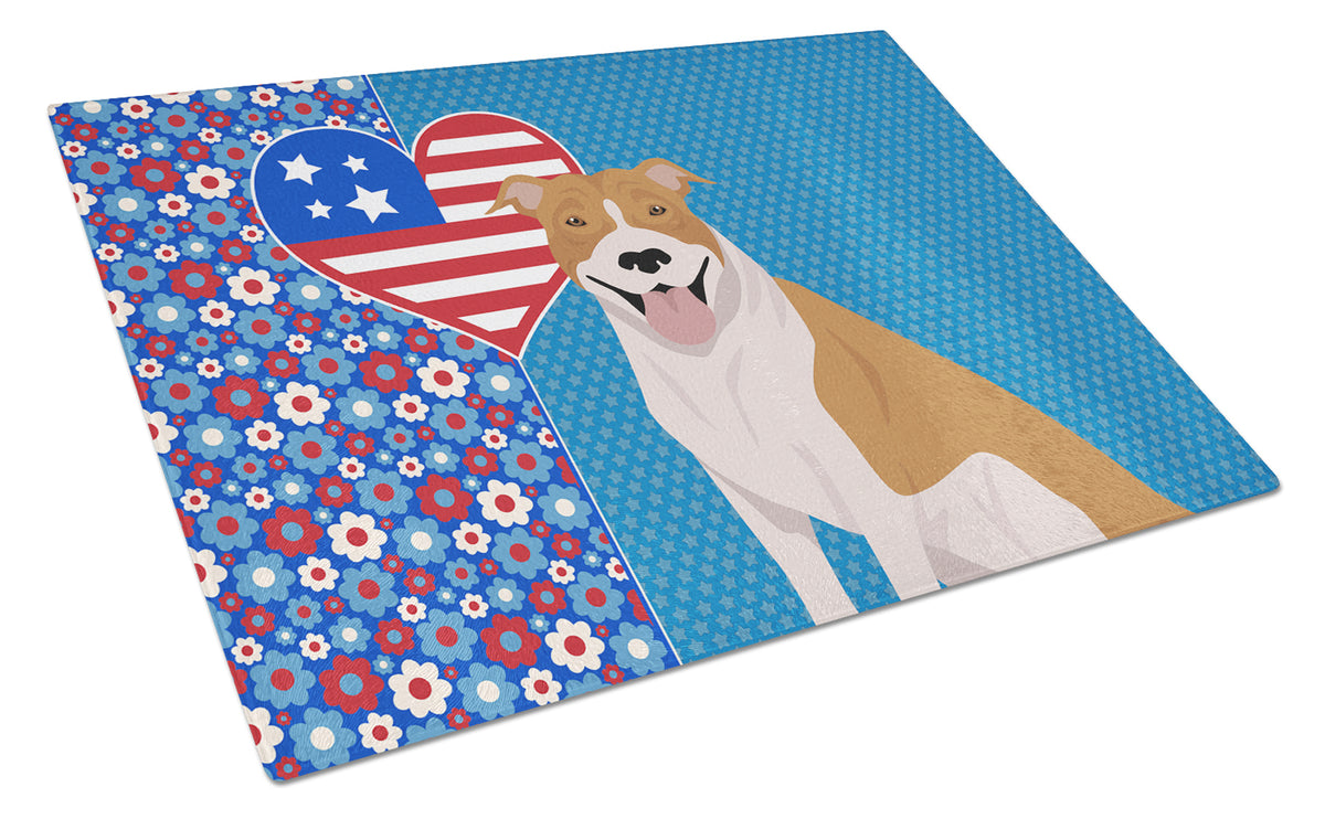 Buy this Red and White Pit Bull Terrier USA American Glass Cutting Board Large