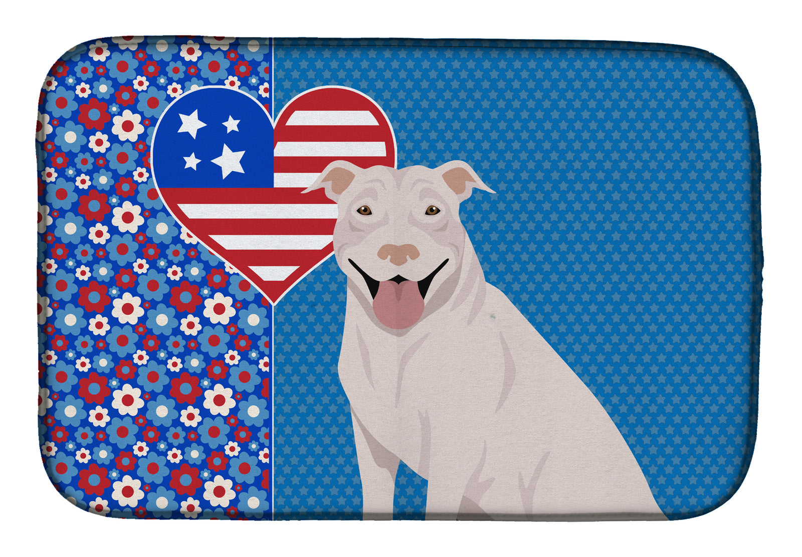 White Pit Bull Terrier USA American Dish Drying Mat