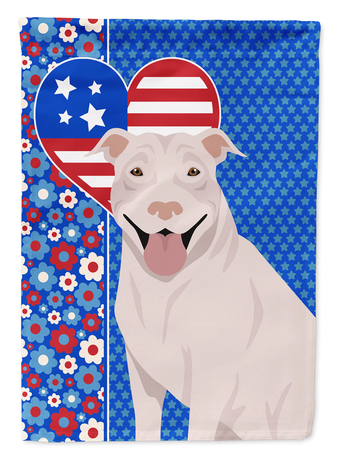 White Pit Bull Terrier USA American Flag Garden Size  the-store.com.