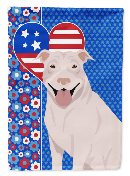 White Pit Bull Terrier USA American Flag Garden Size