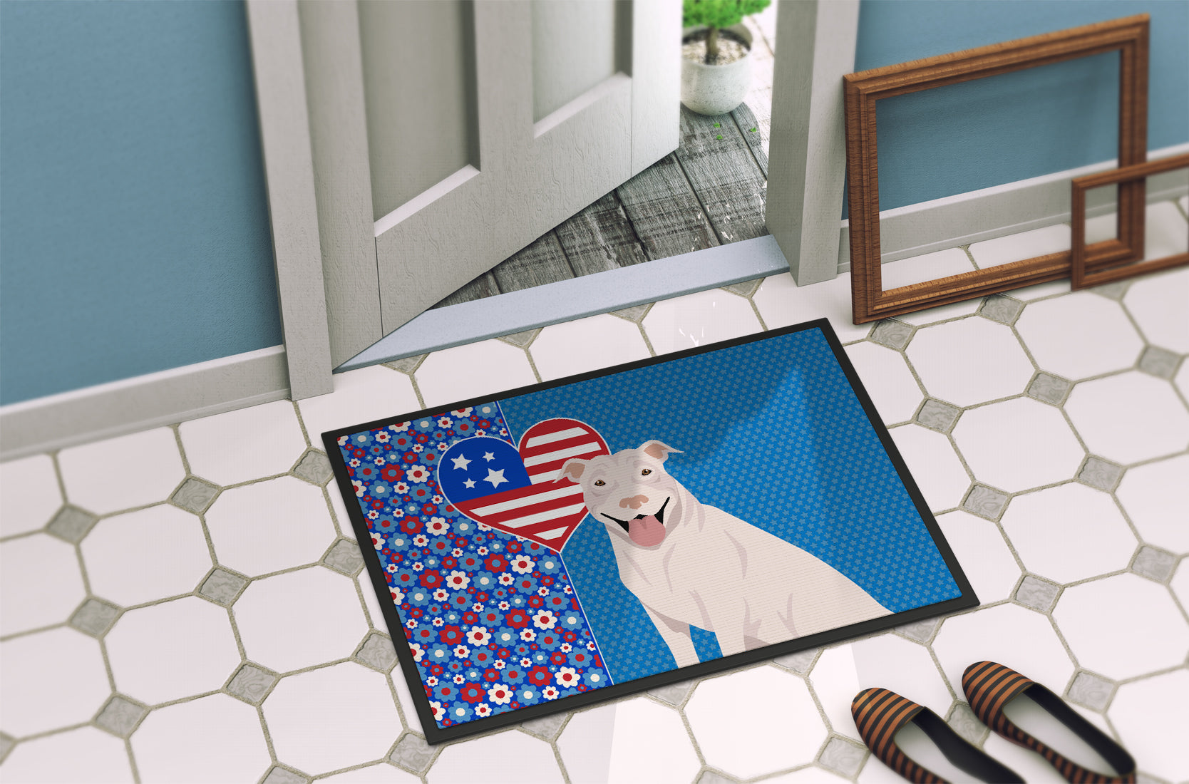 White Pit Bull Terrier USA American Indoor or Outdoor Mat 24x36 - the-store.com