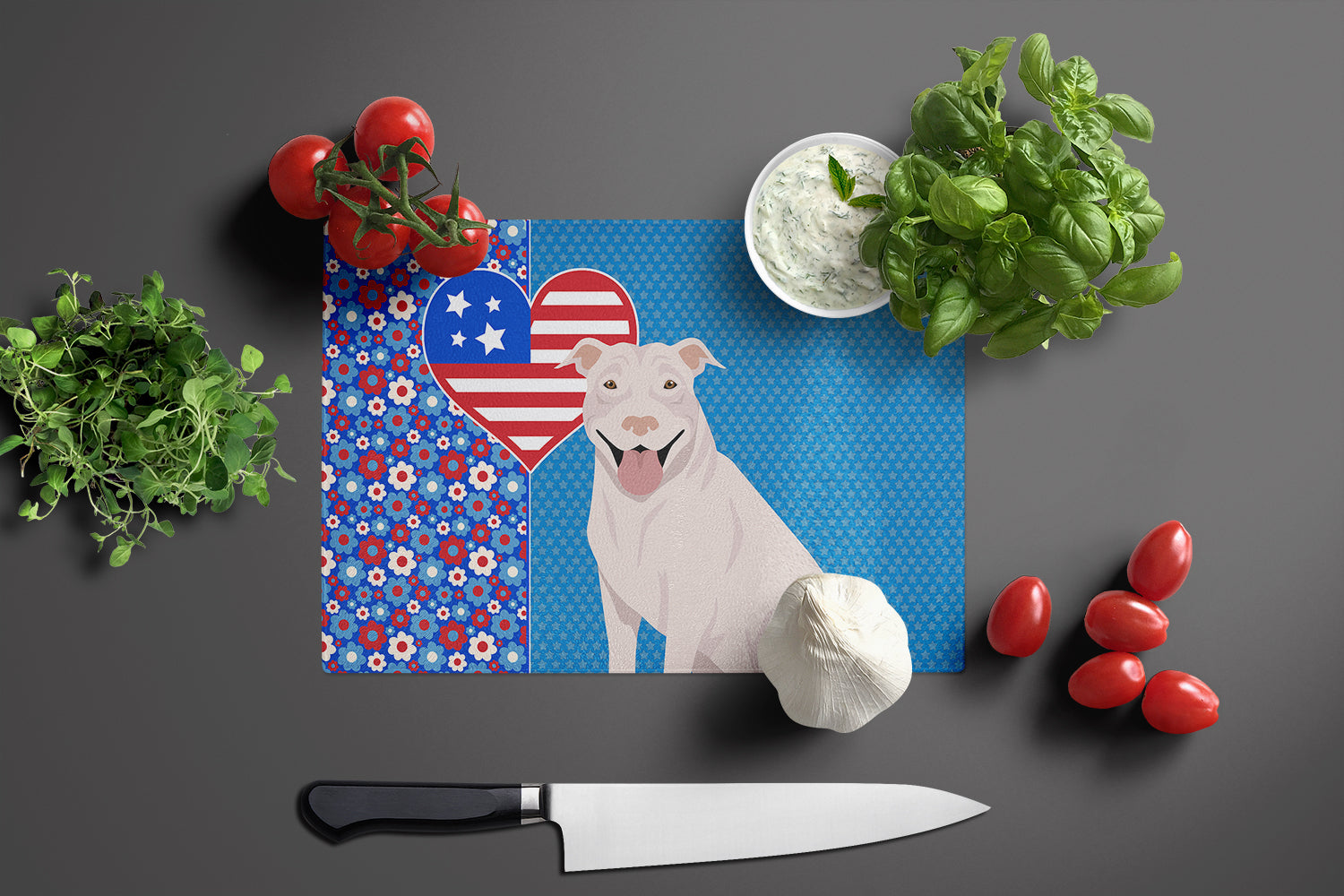 White Pit Bull Terrier USA American Glass Cutting Board Large - the-store.com