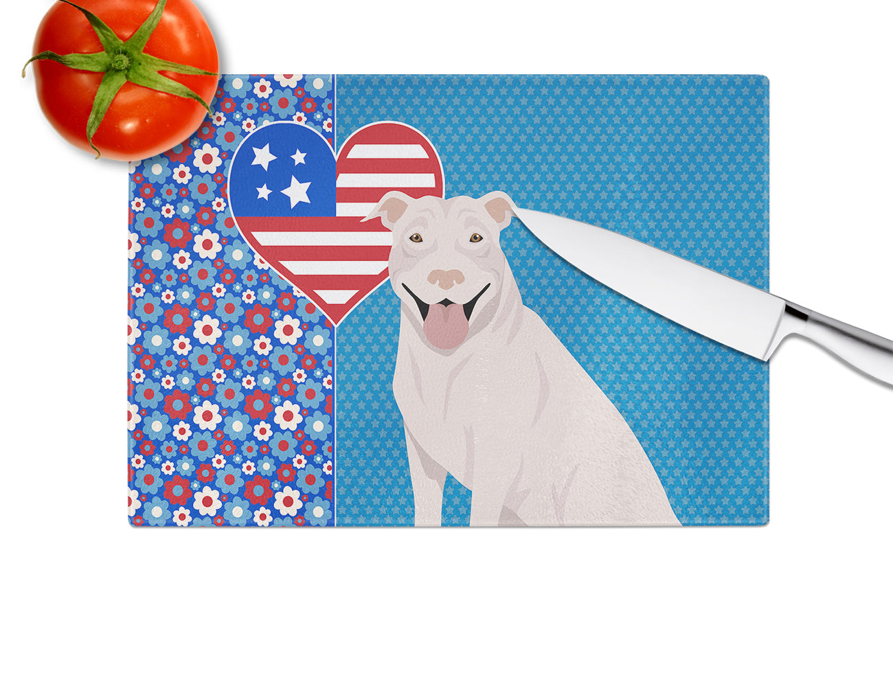 White Pit Bull Terrier USA American Glass Cutting Board Large - the-store.com