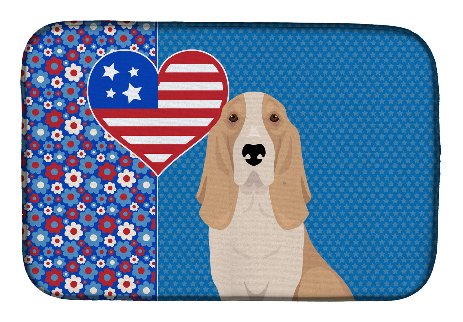 Lemon and White Tricolor Basset Hound USA American Dish Drying Mat  the-store.com.
